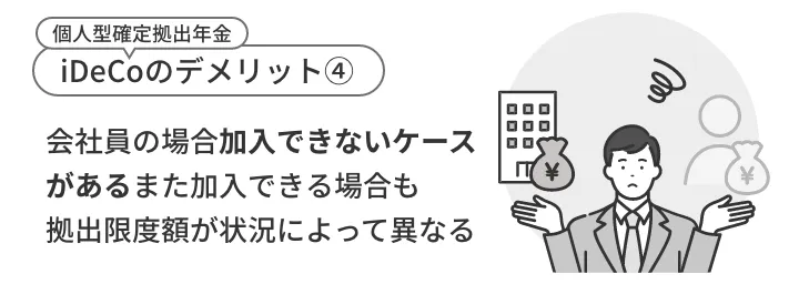 会社員の場合加入できないケースがあるまた加入できる場合も拠出限度額が状況によって異なる